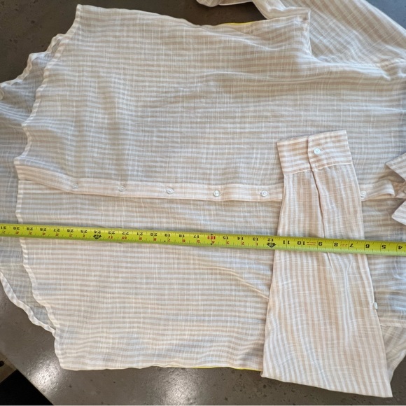 Sundry Pop Stripe Button Up. Tan/cream. Size L. - Picture 6 of 11
